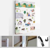 Nature, landscape, family and people. Vector illustration of a house, lake, field, view, village, tree and flowers - Modern Art Canvas - Vertical - 1898633704 - 115*75 Vertical