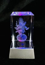 kristal glas laserblok met 3D afbeelding van Ganesha 5x8cm Prachtig gedetailleerd uitgewerkt + verlichting