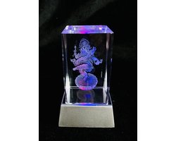kristal glas laserblok met 3D afbeelding van Ganesha 5x8cm Prachtig gedetailleerd uitgewerkt + verlichting