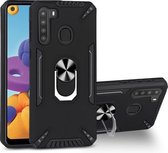 Voor Samsung Galaxy A21 PC + TPU-beschermhoes met 360 graden draaibare ringhouder (zwart)