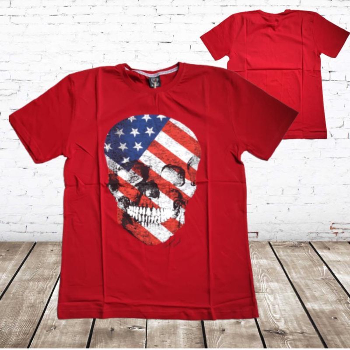 Heren t-shirt Skull rood -Violento-XXL-t-shirts heren