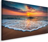 Schilderij -  Zonsondergang op de zee  , Wanddecoratie , Premium print