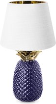 Navaris ananaslamp - Ananas tafellamp met keramieken voet en stoffen lampenkap - Pineapple lamp - 40 cm hoog - Paars/Wit