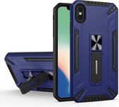 War-god Armor TPU + PC Schokbestendige magnetische beschermhoes met opvouwbare houder voor iPhone X / XS (saffierblauw)