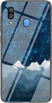 Voor Samsung Galaxy A40 Sterrenhemel Geschilderd Gehard Glas TPU Schokbestendig Beschermhoes (Star Chess Rob)