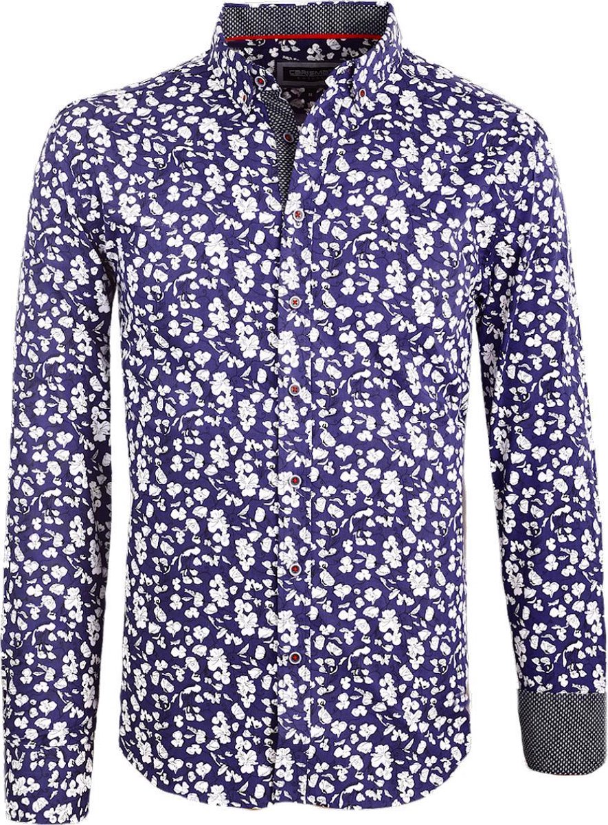 Carisma Stretch Overhemd Met Bloemenprint Blauw 8417 - M