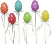 24x Pasen decoratie paaseieren in vele kleuren op sticks/prikkers van 30  cm - Paas versieringen/decoraties kleur met stippen