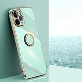 XINLI rechte 6D plating gouden rand TPU schokbestendige hoes met ringhouder voor iPhone 11 Pro Max (mintgroen)