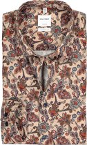 OLYMP Luxor comfort fit overhemd - mouwlengte 7 - camel met bordeaux paisley dessin - Strijkvrij - Boordmaat: 40