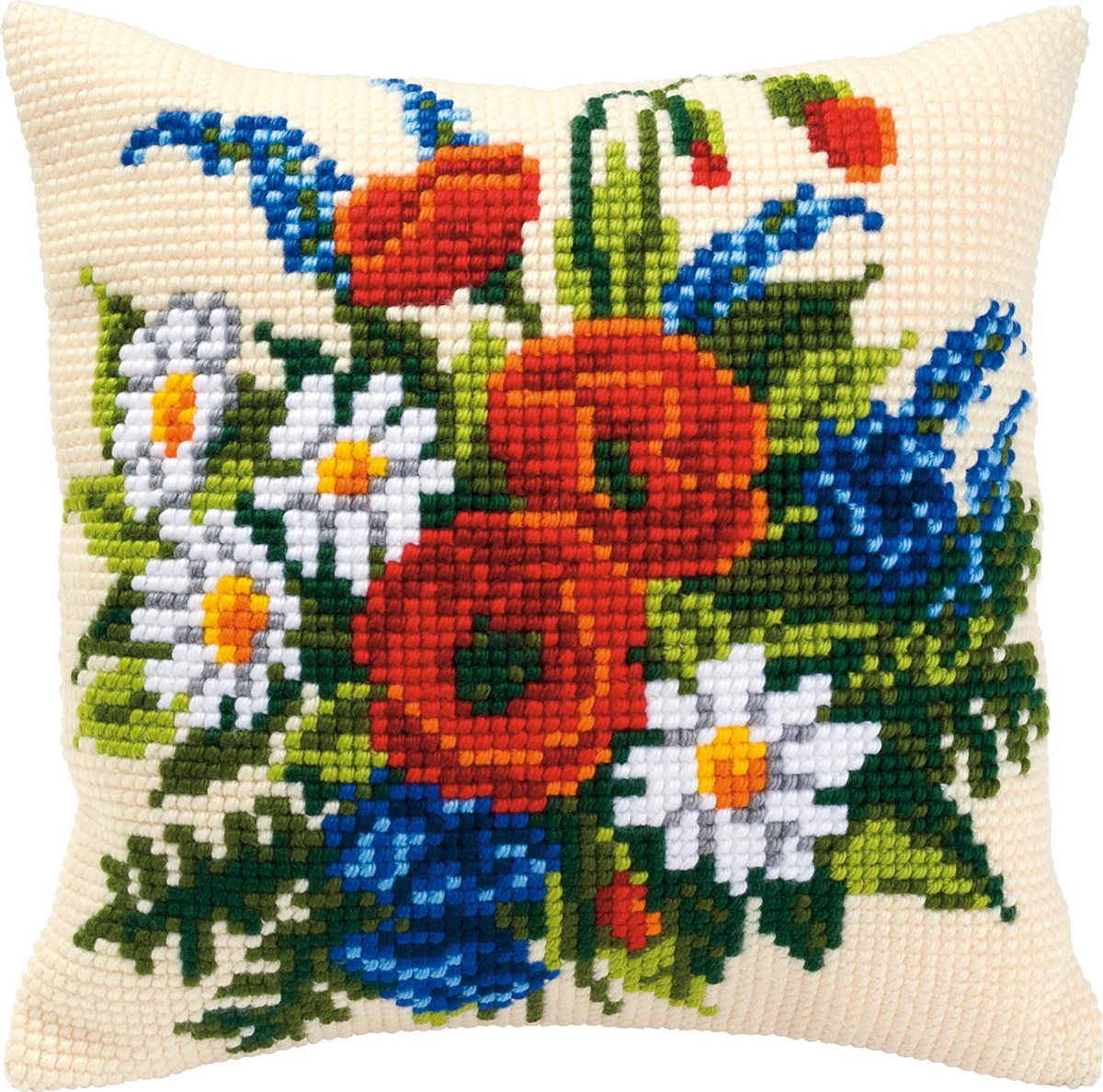 Vervaco - Kruissteekkussen kit - Veldbloemenboeket - PN-0008549 - Borduren - Borduurpakket - Borduurpakket volwassenen - Borduurpakket kind