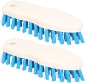2x stuks schrobborstels van kunststof met kunstvezelharen spitse neus wit/blauw - Schoonmaakartikelen/schoonmaakborstels