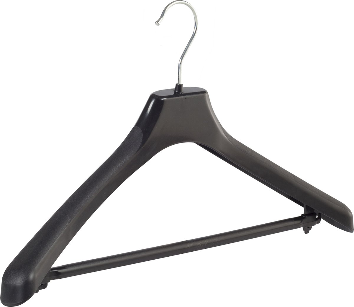 De Kledinghanger Gigant - 10 x Mantelhanger / kostuumhanger kunststof zwart met schouderverbreding en anti-slip broeklat, 45 cm