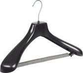 De Kledinghanger Gigant - 70 x Mantel / kostuumhanger kunststof zwart met schouderverbreding en anti-slip broeklat (2 mm schuim), 42 cm