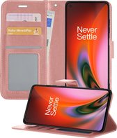OnePlus Nord 2 Hoesje Book Case Hoes Portemonnee Cover - OnePlus Nord 2 Case Hoesje Wallet Case - rose Goud