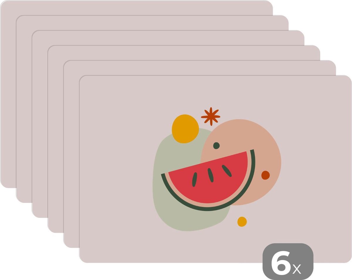Placemat - Placemats kunststof - Watermeloen - Fruit - Pastel - 45x30 cm - 6 stuks - Hittebestendig - Anti-Slip - Onderlegger - Afneembaar