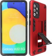 Stand Shockproof Telefoonhoesje - Magnetic Stand Hard Case - Grip Stand Back Cover - Backcover Hoesje voor Samsung Galaxy A52 5G - Rood