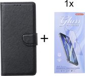 Bookcase Geschikt voor: Oppo A94 5G - Bookcase Zwart - portemonnee hoesje met 1 stuk Glas Screen protector