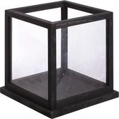 Windlicht - Tafellamp - Kaarsenhouder - Lantaarn - Hout Glas Zwart - 28x28x28cm