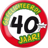 button Gefeliciteerd! 40 jaar! 10 cm staal rood/wit