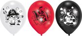 ballonnen Piraten 22,8 cm wit/zwart/rood 6 stuks