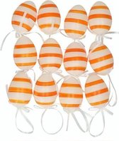 decoratieve paaseieren 6 cm wit/oranje 12 stuks