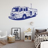 Muursticker Brandweer Auto -  Donkerblauw -  120 x 69 cm  -  baby en kinderkamer - Muursticker4Sale