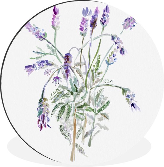 WallCircle - Wandcirkel - Muurcirkel - Aquarel - Bloemen - Lavendel - Aluminium - Dibond - ⌀ 30 cm - Binnen en Buiten