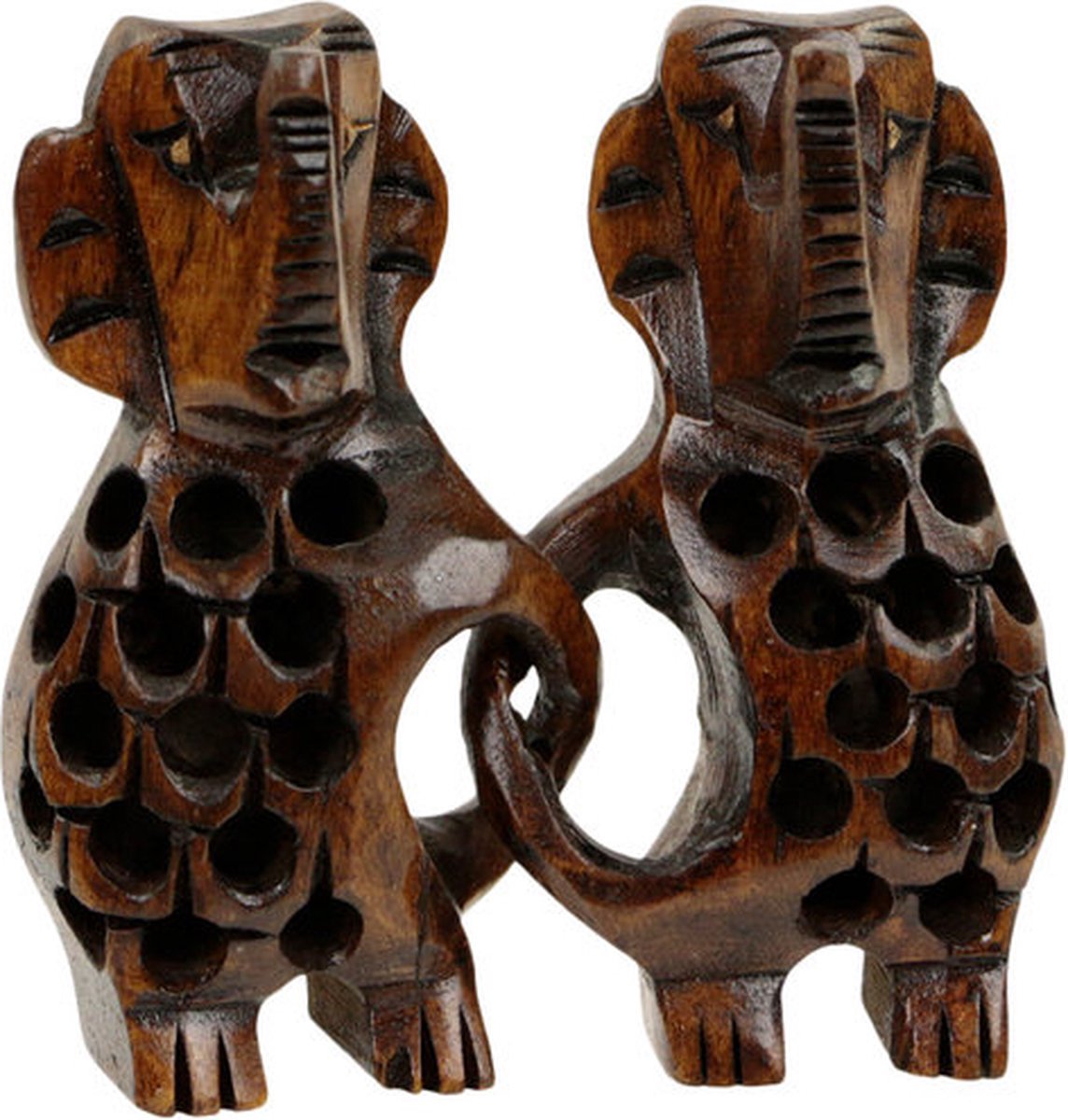 Beeld - Hout - Olifantenpaar - Bruin - 6x6x2cm - Sarana - Fairtrade Indonesie - Fairtrade
