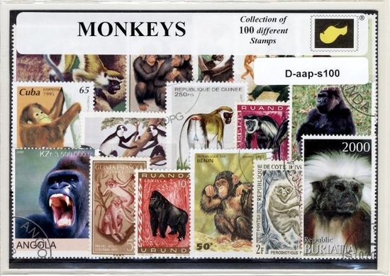 Thumbnail van een extra afbeelding van het spel Apen – Luxe postzegel pakket (A6 formaat) - collectie van 100 verschillende postzegels van apen – kan als ansichtkaart in een A6 envelop. Authentiek cadeau - kado - kaart - aapje - aap - primaat - dieren - chimpansee - gorilla - halfapen - mandril