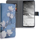 kwmobile telefoonhoesje voor Samsung Galaxy M12 - Hoesje met pasjeshouder in taupe / wit / blauwgrijs - Magnolia design