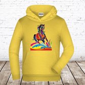 Gele hoodie met paard -James & Nicholson-110/116-Hoodie meisjes