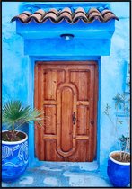 Poster deur in blauwe muur - 20x30 cm