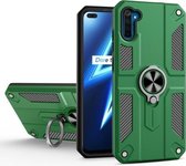 Koolstofvezelpatroon PC + TPU-beschermhoes met ringhouder voor OPPO Realme 6 (donkergroen)