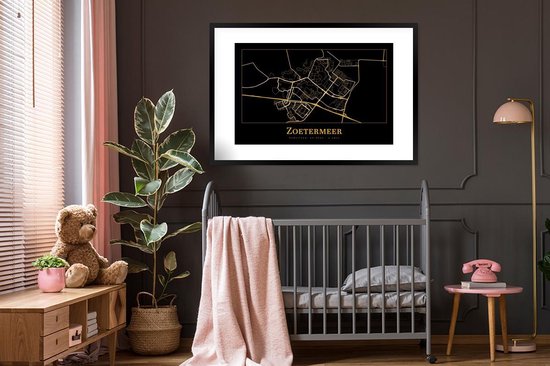 Cadre photo avec affiche - Carte - Zoetermeer - Zwart - Or - 120x80 cm - Cadre pour affiche