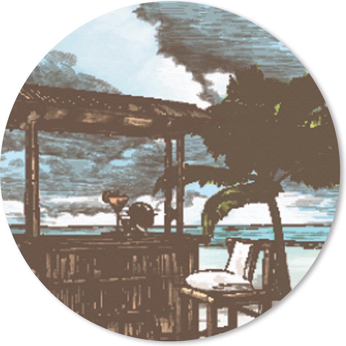 Muismat rond 50x50 cm - Mousepad Strand - Palmboom - Hut - Ronde muismatten