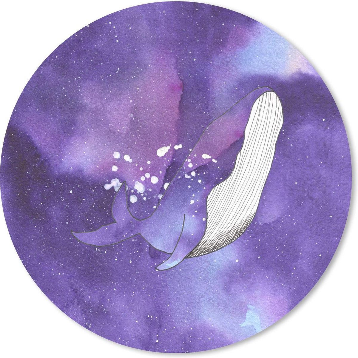 Muismat rond 50x50 cm - Mousepad Walvis - Paars - Waterverf - Ronde muismatten