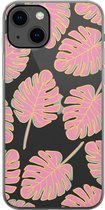 Apple iPhone 13 Telefoonhoesje - Transparant Siliconenhoesje - Flexibel - Met Plantenprint - Gestreepte Blaadjes