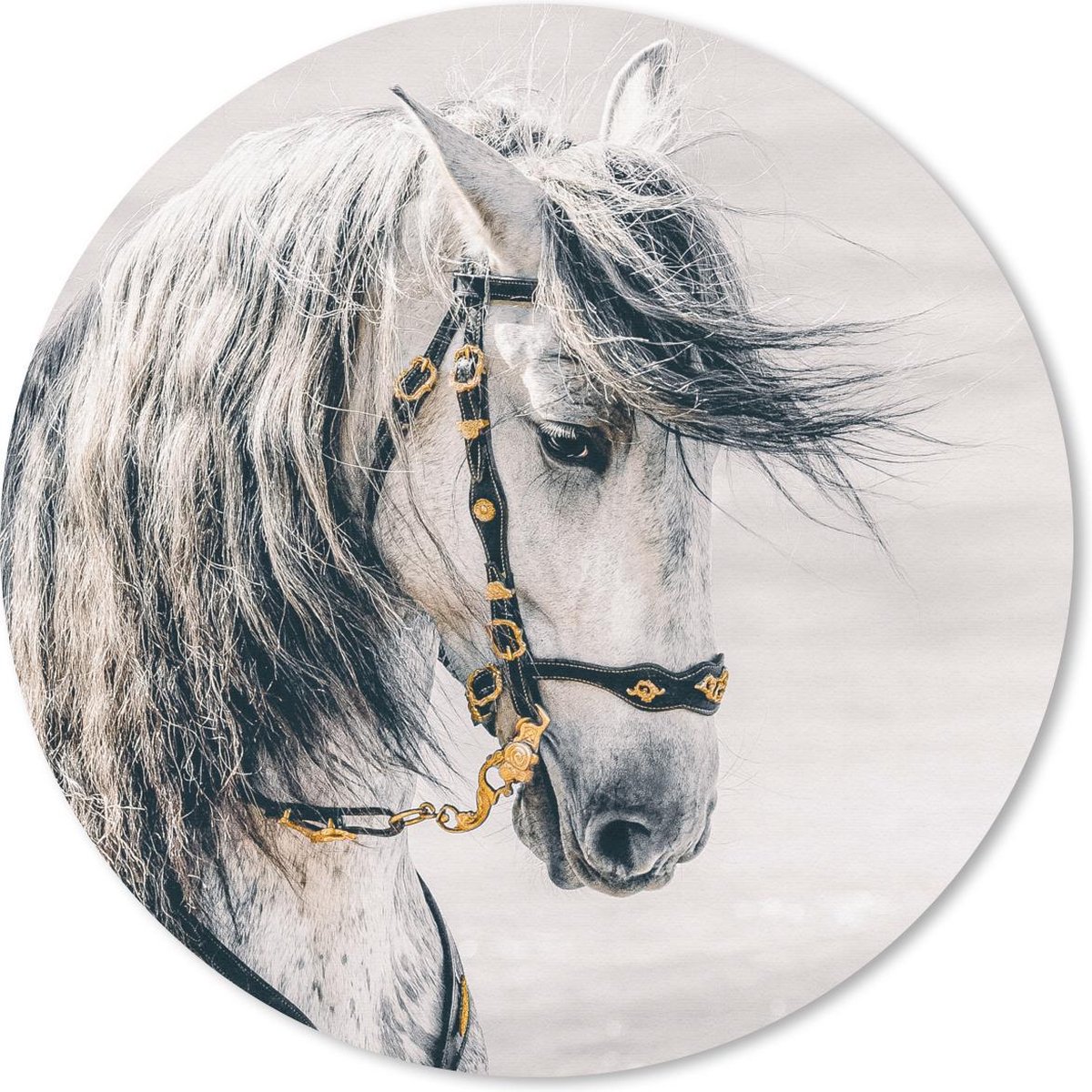 Muismat rond 40x40 cm - Mousepad Paard - Wit - Goud - Ronde muismatten