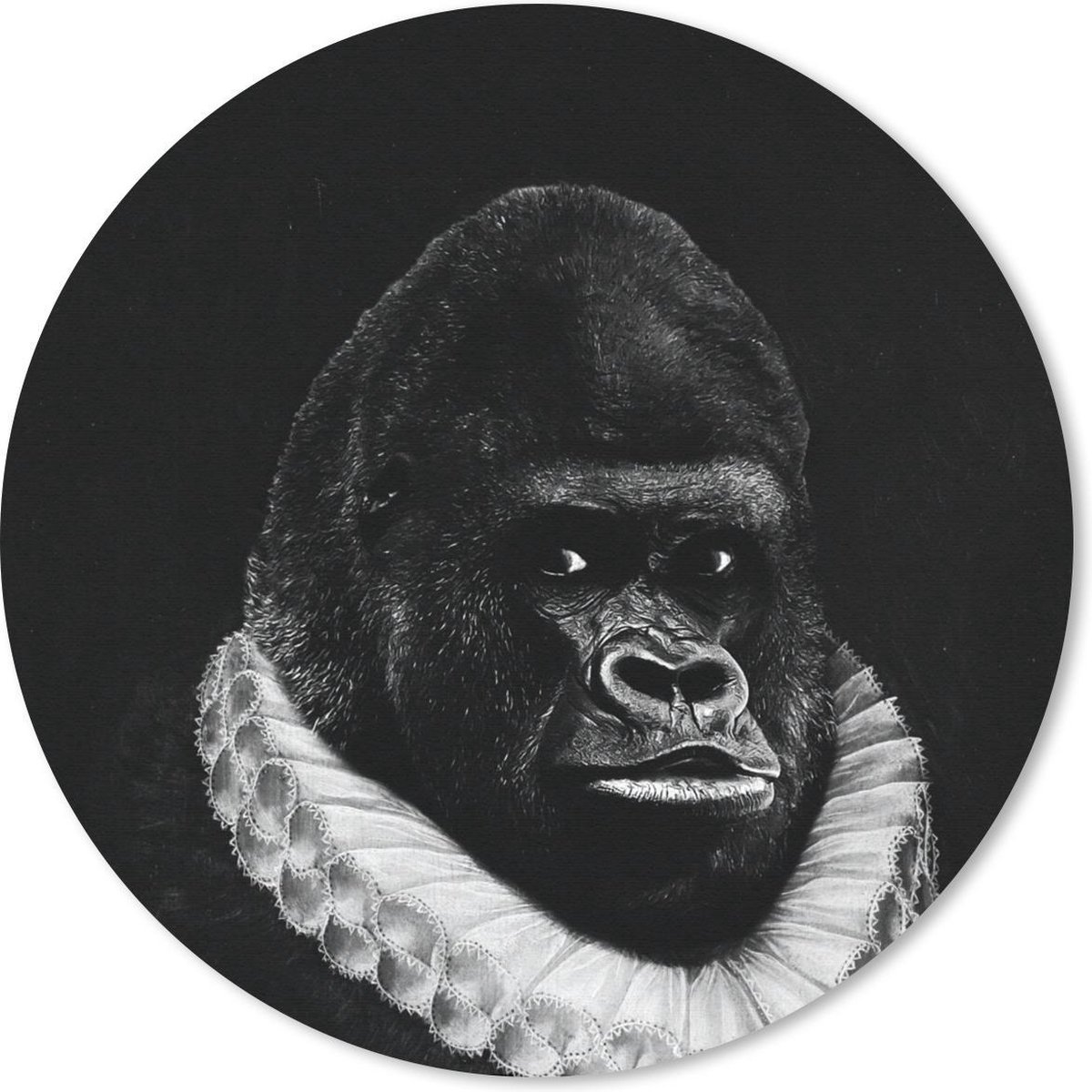 Muismat rond 50x50 cm - Mousepad Schilderij - Gorilla - Zwart - Wit - Ronde muismatten