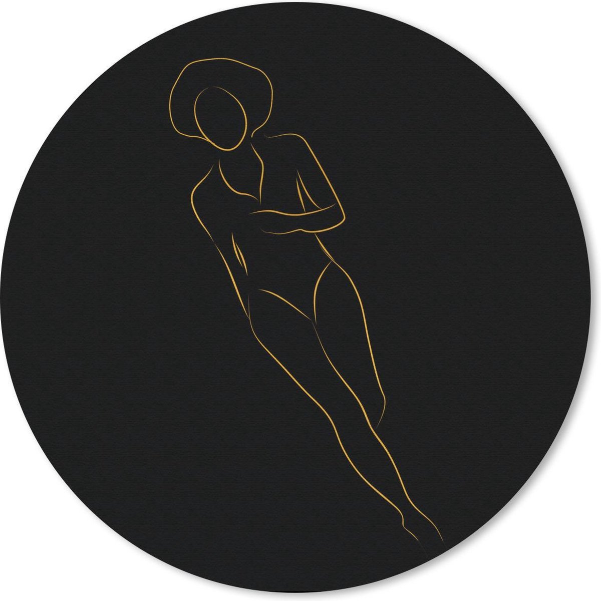 Muismat rond 50x50 cm - Mousepad Vrouw - Gold - Black - Line art - Ronde muismatten