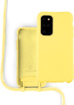 Coverzs Silicone case met koord - Telefoonhoesje met koord - Backcover hoesje met koord - touwtje - Samsung Galaxy S20 Plus - Geel