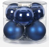 12x Donkerblauwe glazen kerstballen 10 cm glans en mat - Kerstboomversiering donkerblauw