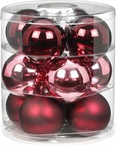 36x Berry Kiss mix glazen kerstballen 8 cm glans en mat - Kerstboomversiering mix roze/rood
