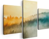 Artaza Canvas Schilderij Drieluik Kleurrijke Zonsopgang In Het Bos Met Mist - 90x60 - Foto Op Canvas - Canvas Print