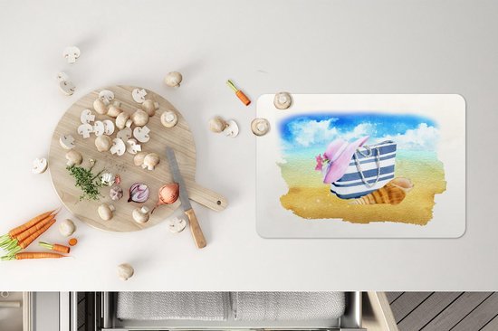 Set de table - Napperons plastique - Sac - Chapeau - Coquillage - Plage - 45x30 cm - 6 pièces - Résistant à la chaleur - Antidérapant - Sous-couche - Amovible