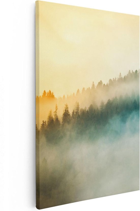 Artaza Canvas Schilderij Kleurrijke Zonsopgang In Het Bos Met Mist - 20x30 - Klein - Foto Op Canvas - Canvas Print