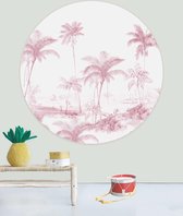 Cirkelbehang - Exotic palms - Pink   - ø 142,5 cm
