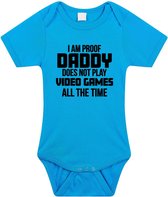 Proof daddy does not only play games tekst baby rompertje blauw jongens - Kraamcadeau/ Vaderdag cadeau game liefhebber 92 (18-24 maanden)