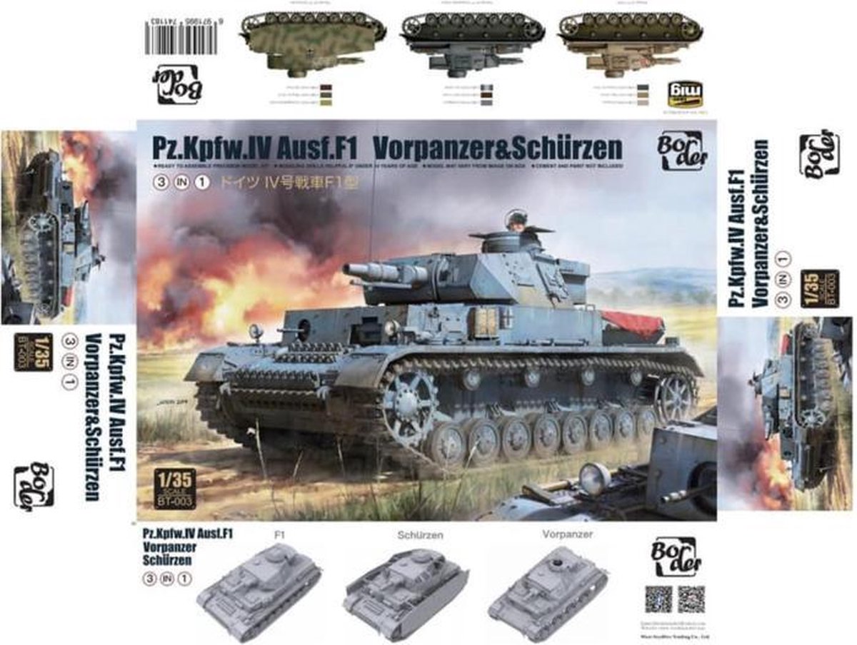 Border Model Modelbouwpakket Militaire voertuigen - BT003 Pz.Kpfw.IV.Ausf.F1 Vorpanzer - Schürzen - 3in1 Plastic - 1:35 - Modelbouw