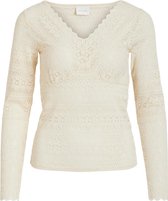 Vila T-shirt Vichikka V-neck L/s Lace Top/des/2 14072214 Birch Dames Maat - M